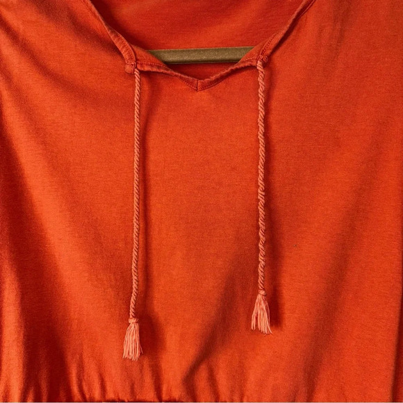 The Roadster Top Women Medium Orange Rust V-Neck Ruffled Long Sleeve Blouse Boho - Picture 6 of 11